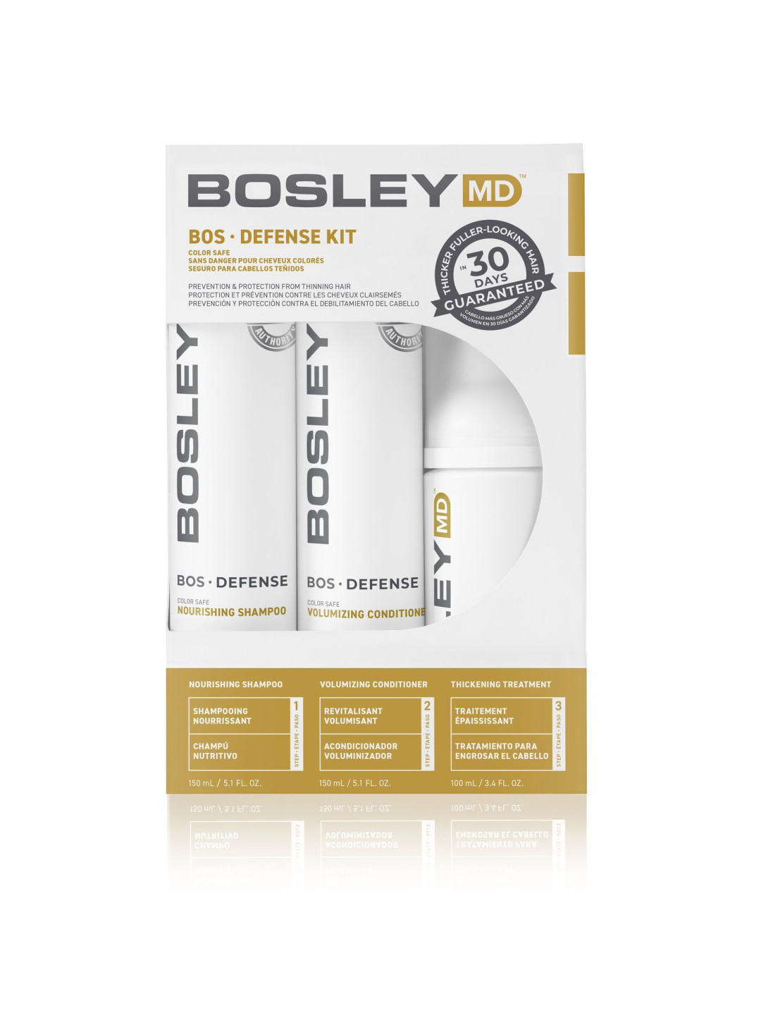 BOS Defense набір для попередження стоншення волосся (поживний шампунь, кондиціонер для обʼєму, ущільнюючий догляд)