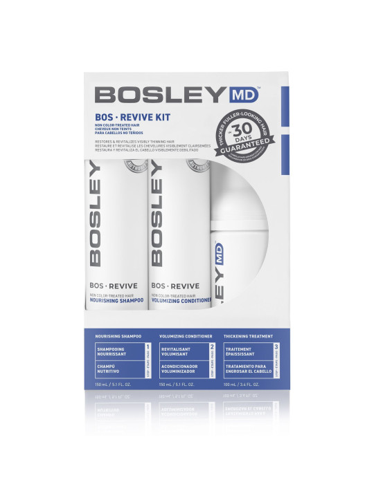BOS Revive набір для відновлення стоншеного нефарбованого волосся (поживний шампунь, кондиціонер для обʼєму, ущільнюючий догляд)