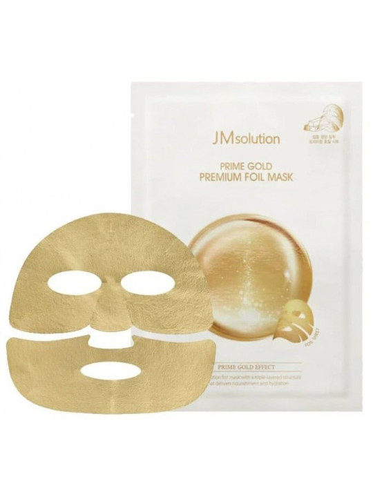 Трьохшарова тканинна маска для обличчя з колоїдним золотом JMsolution Prime Gold Premium Foil Mask