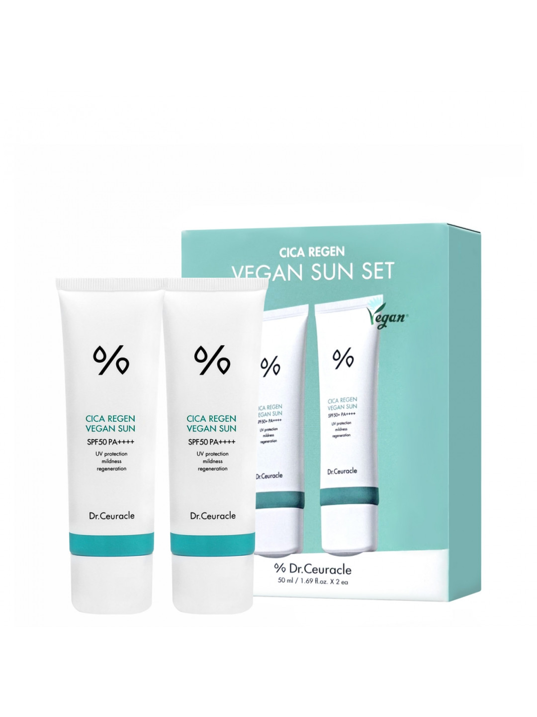 Набір сонцезахисних кремів з центелою Dr.Ceuracle Cica Regen Vegan Sun Set DUO, 2 в 1
