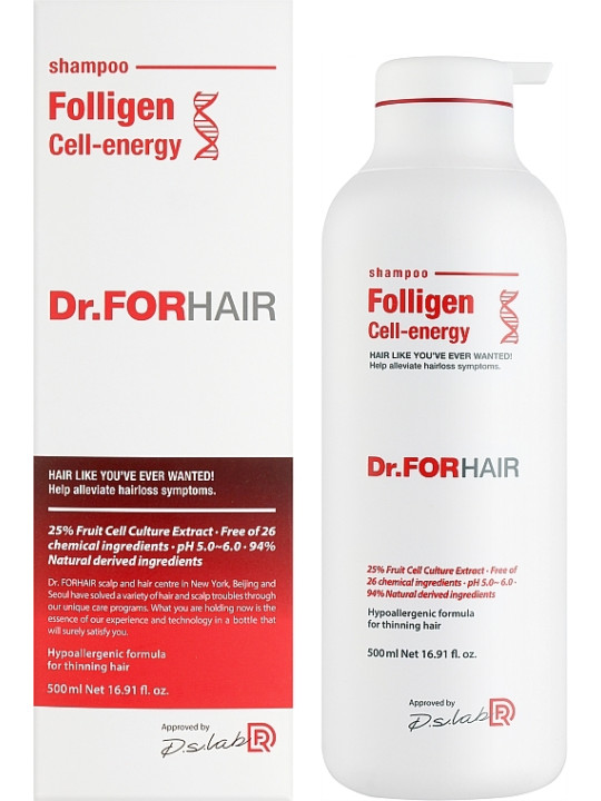 Шампунь для зміцнення та відновлення зрілого волосся Dr.FORHAIR Folligen Cell Energy , 500 мл